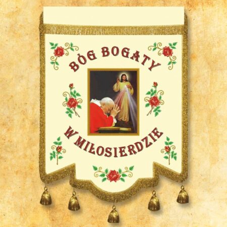 Bandera eclesiástica San Juan Pablo II y Jesús Misericordioso