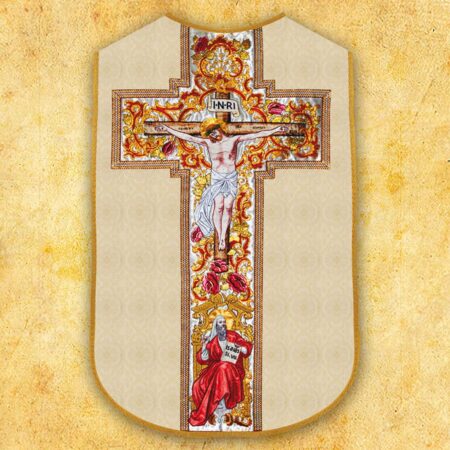 Casulla romana réplica Jesús en la Cruz