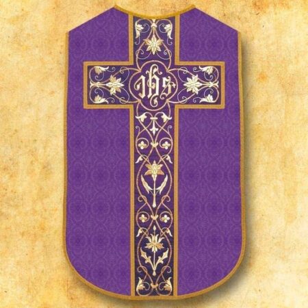 Casulla romana réplica morada IHS