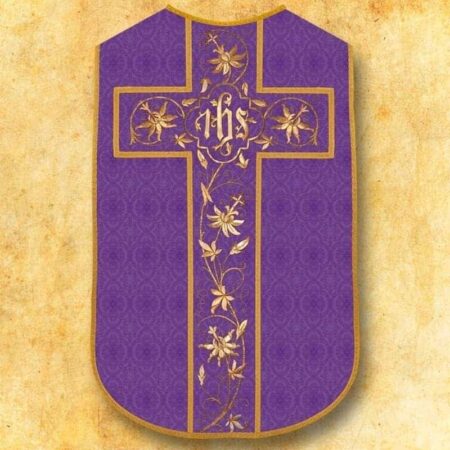 Casulla romana réplica morada IHS