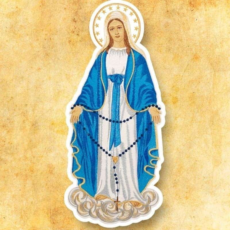 aplicación bordada Madre de Dios del Rosario aplicación bordada Madre de Dios del Rosario