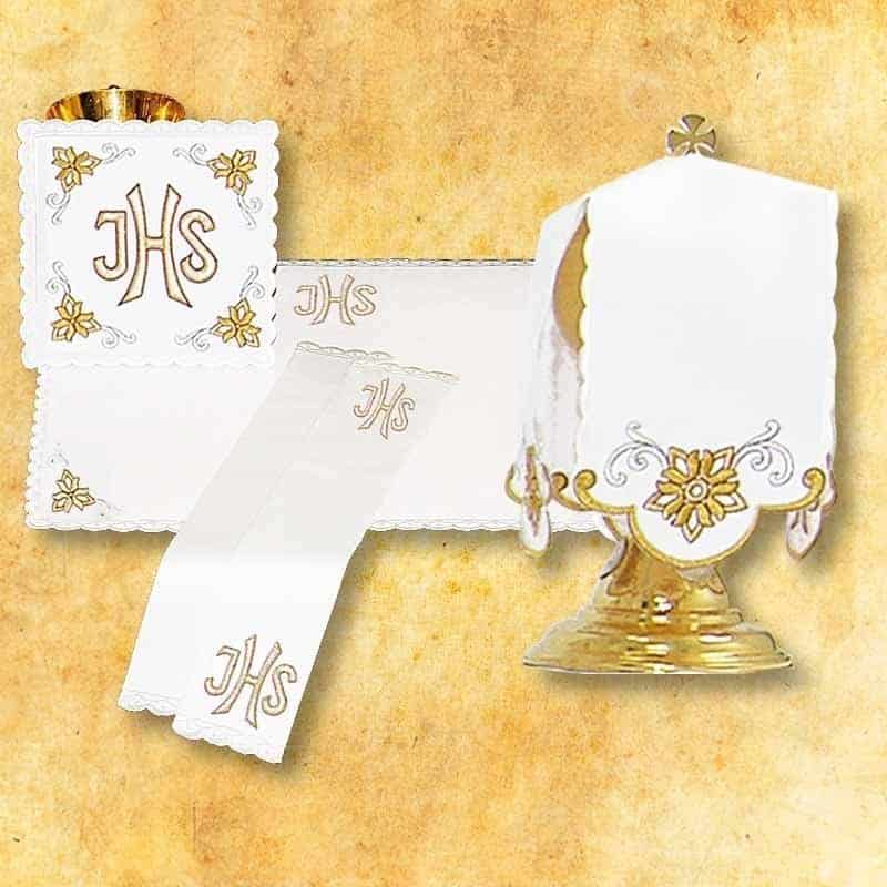 Conjunto de ropa de altar para el cáliz bordada con IHS Conjunto de ropa de altar para el cáliz bordada con IHS