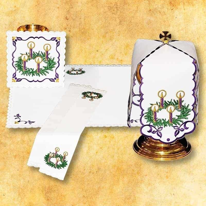 Juego de lienzos para cáliz de Adviento con corona Juego de lienzos para cáliz de Adviento con corona