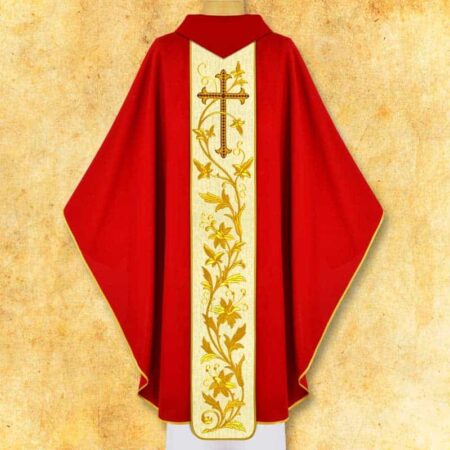Casulla roja bordada de San Maximiliano Kolbe