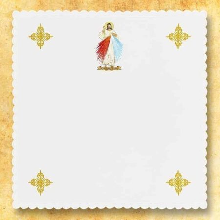 Conjunto de ropa de altar para el cáliz y conopeo con el motivo de la misericordia