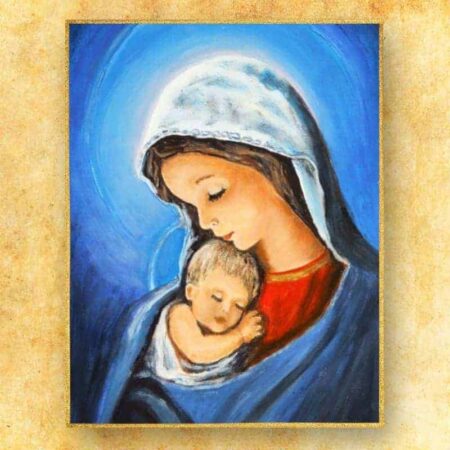 Decoración litúrgica grande con imagen religiosa Madre de Dios con el Niño
