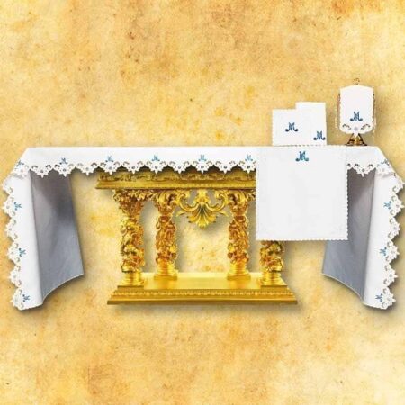 Mantel de altar Mariano con bordado azul