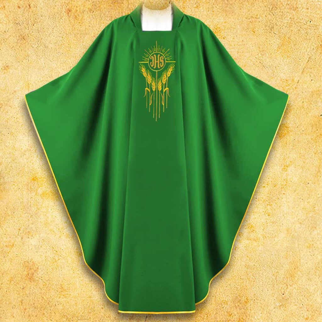Casulla bordada IHS con Espigas verde Casulla bordada IHS con Espigas verde