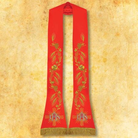 Estola litúrgica bordada romana IHS roja