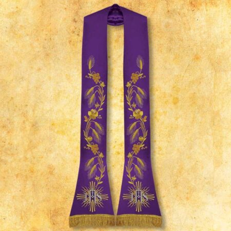 Estola litúrgica bordada romana IHS morada