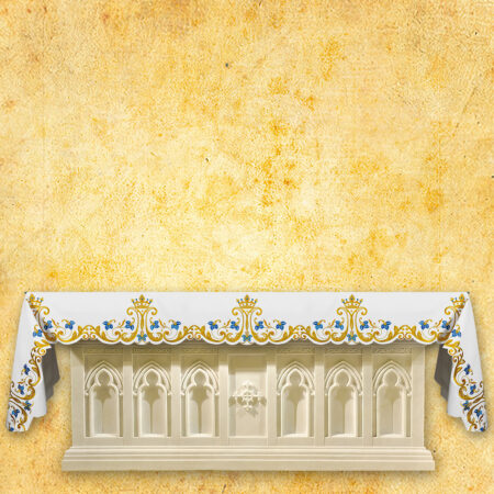 Mantel de altar Maryjny con bordado en oro y azul