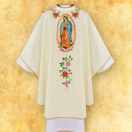 Casulla bordada litúrgica ecru Matka Boża z Guadalupe