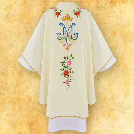 Casulla bordada litúrgica ecru Matka Boża z Guadalupe