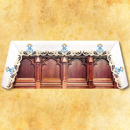 Mantel de altar Maryjny con bordado en oro y azul