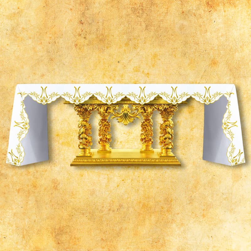 Mantel de altar Mariano con bordado dorado Mantel de altar Mariano con bordado dorado