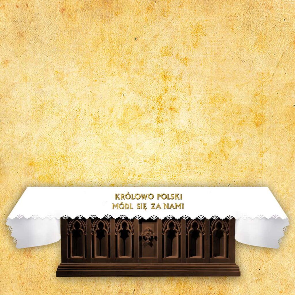 Mantel fotográfico calado láser "Reina de Polonia, ruega por nosotros" Mantel fotográfico calado láser "Reina de Polonia, ruega por nosotros"