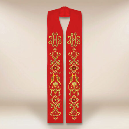 Estola litúrgica roja bordada con IHS