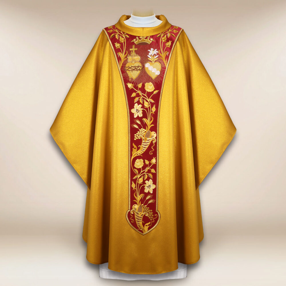 Casulla litúrgica Corazón de Jesús y María