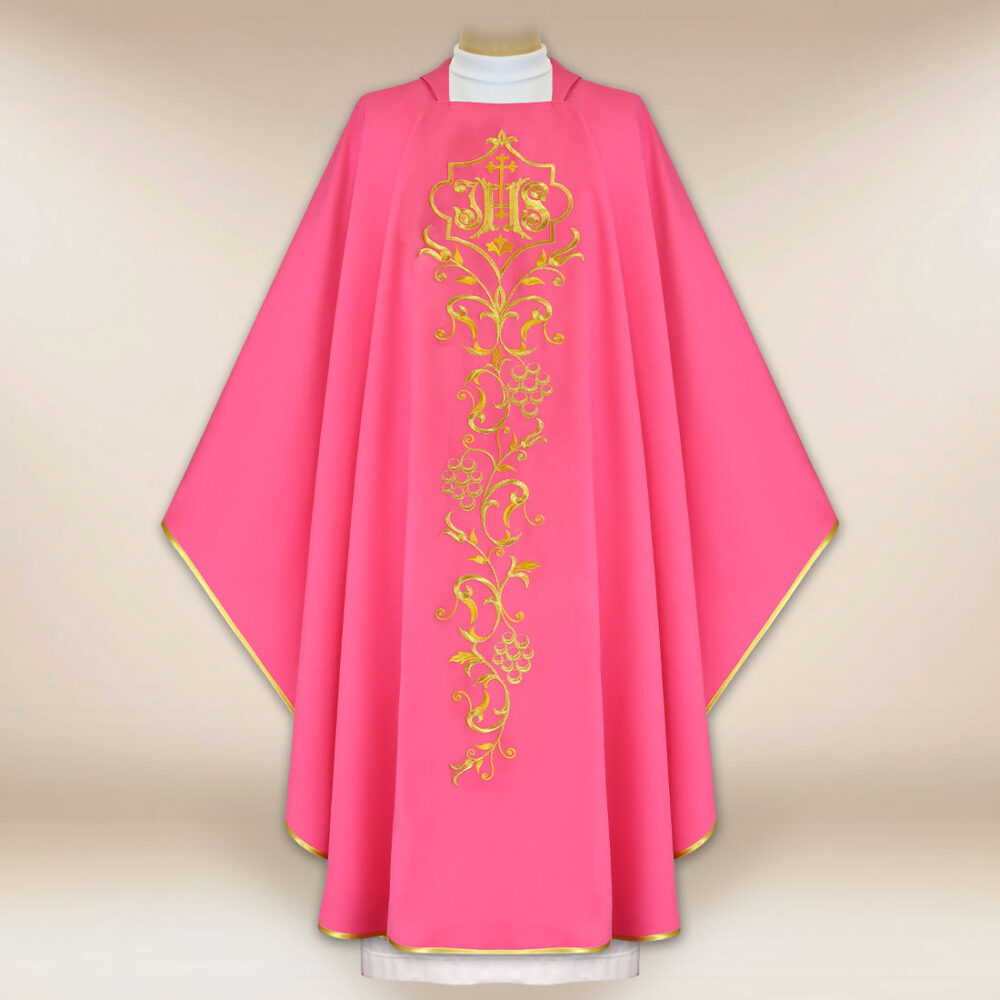 Casulla bordada litúrgica rosa