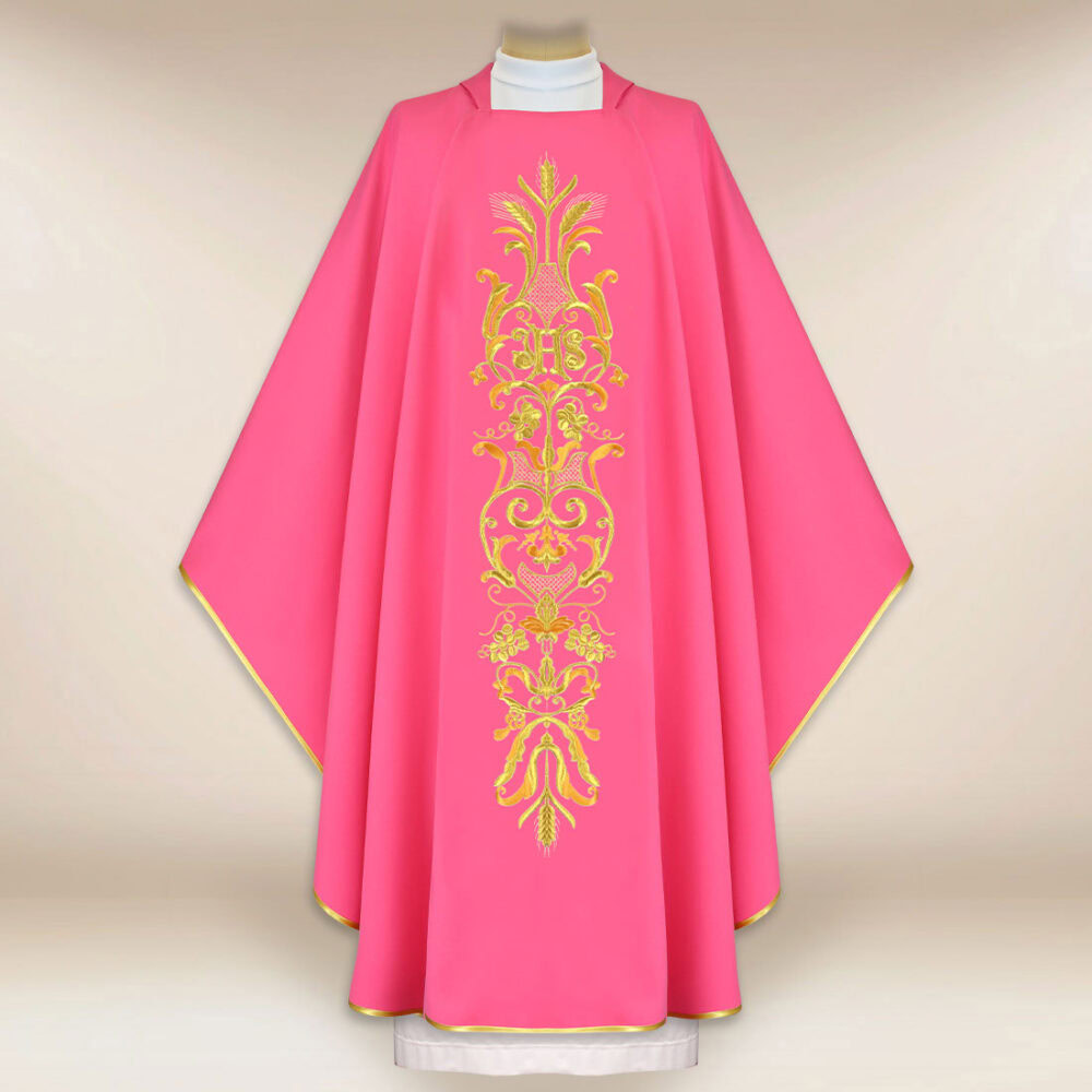 Casulla bordada litúrgica rosa