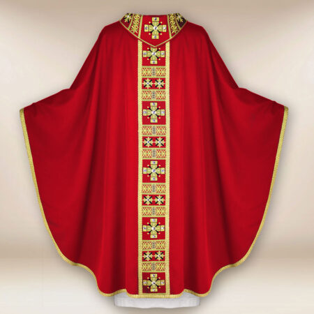 Casulla litúrgica roja bordada