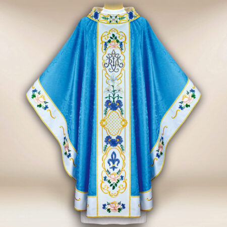 Casulla mariana bordada en azul