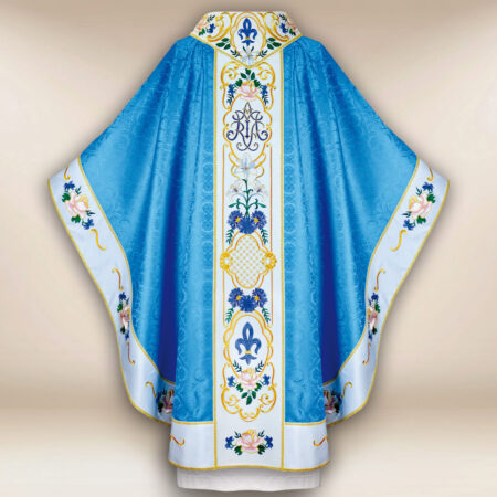 Casulla mariana bordada en azul