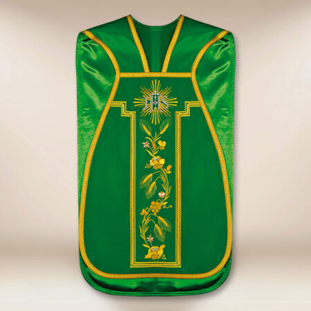 Casulla bordada romana IHS verde
