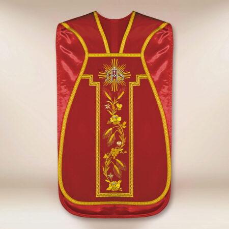 Casulla bordada romana IHS roja