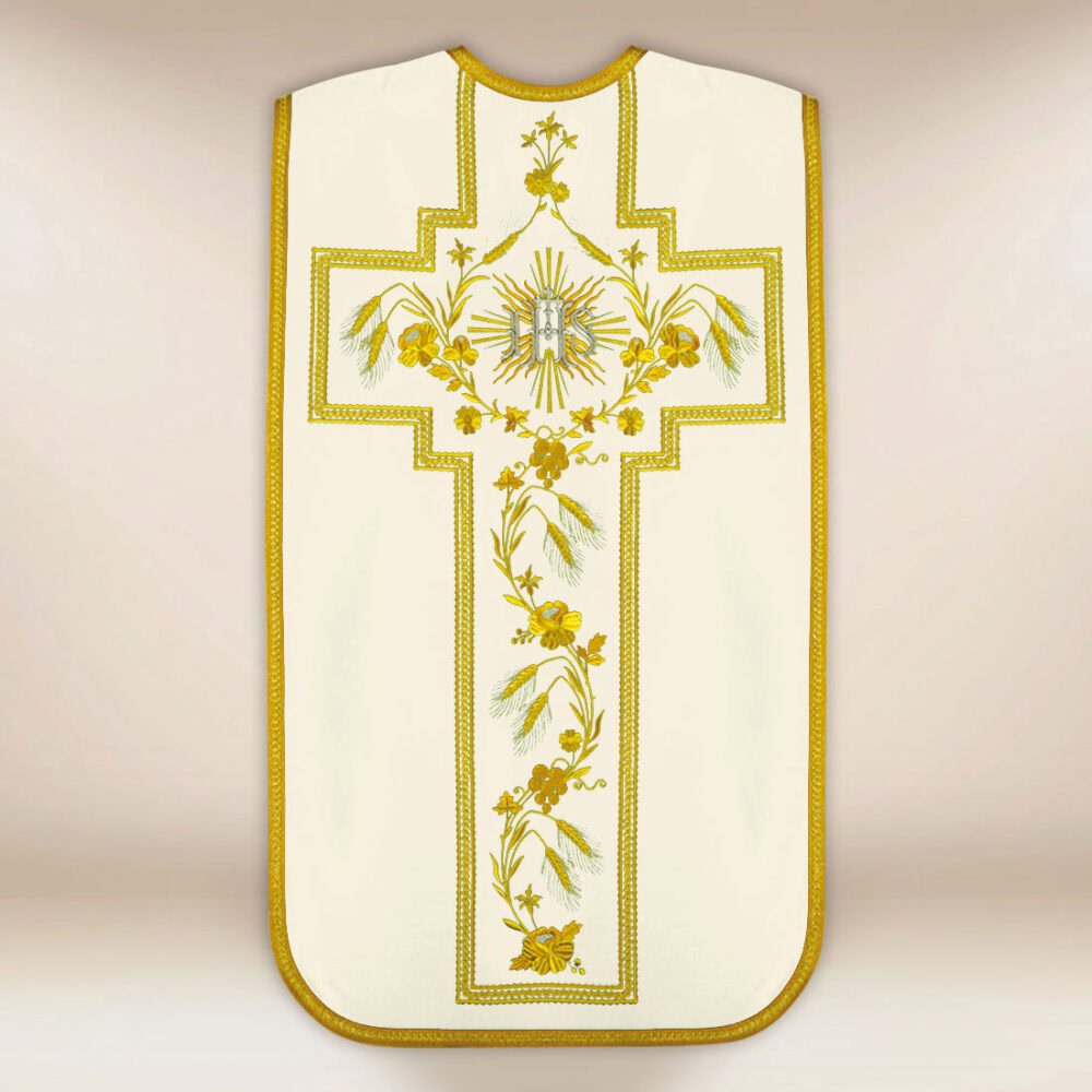 Casulla bordada romana IHS ecru