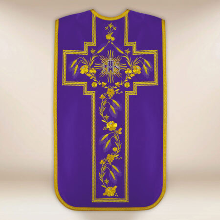 Casulla bordada romana IHS morada