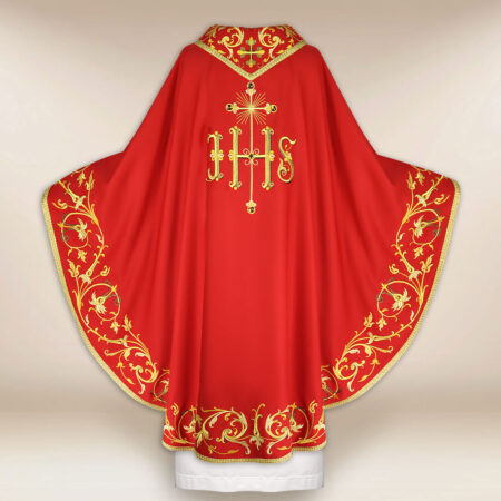 Casulla bordada IHS roja