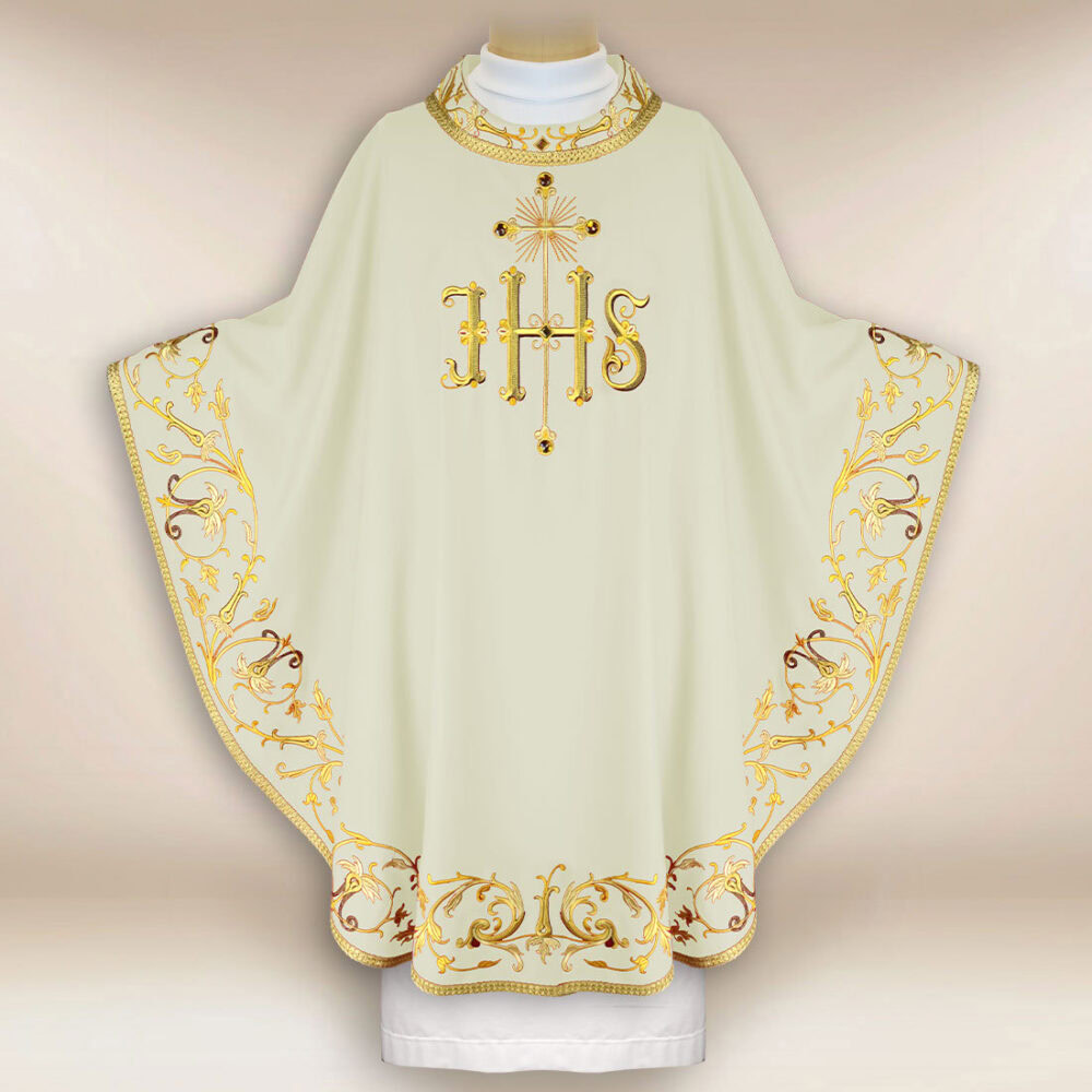 Casulla bordada IHS ecru