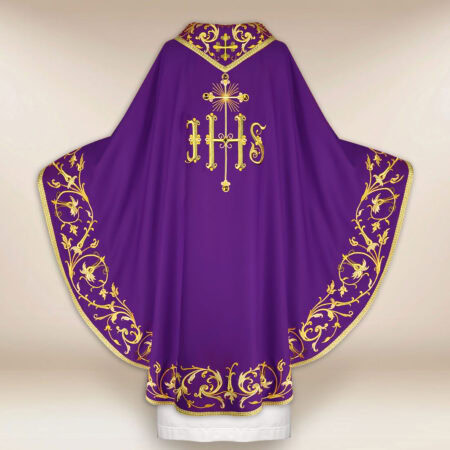 Casulla bordada IHS morada