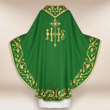 Casulla bordada IHS verde