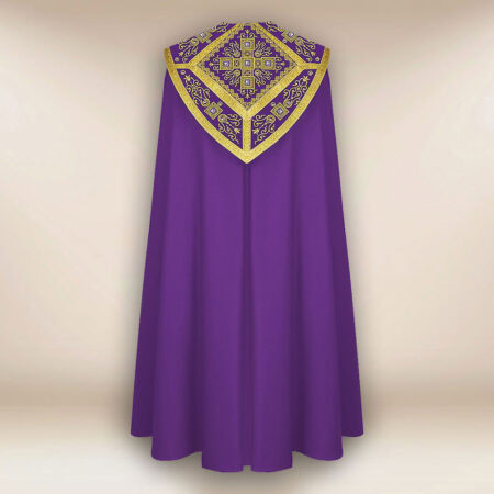 Capa pluvial morada bordada con cruces