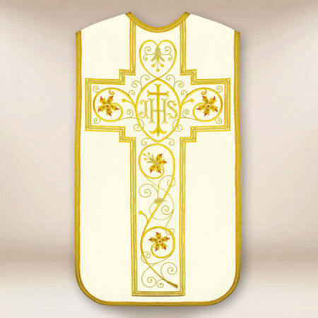 Casulla romana bordada con IHS ecru