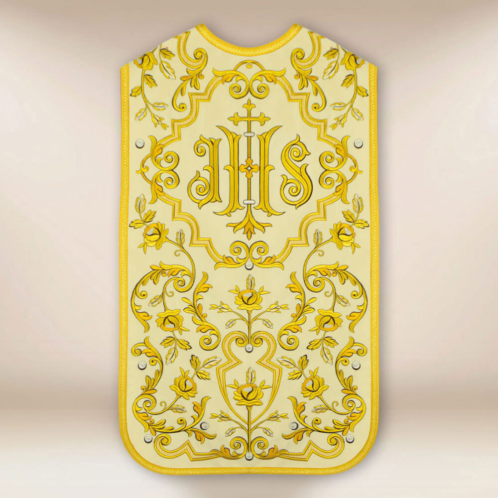 Casulla bordada romana ecru con IHS