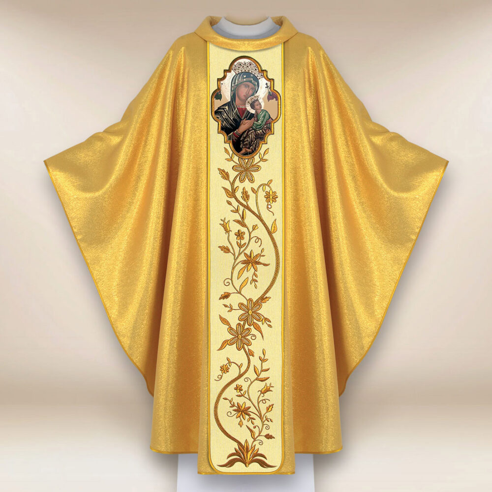 Casulla con la imagen de la Madre de Dios del Perpetuo Socorro