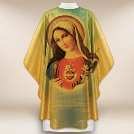 Casulla dorada con imagen Corazón de María