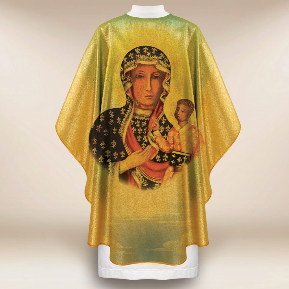 Casulla dorada con imagen de la Madonna de Częstochowa