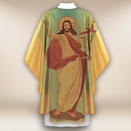Casulla dorada con imagen Jesús Resucitado