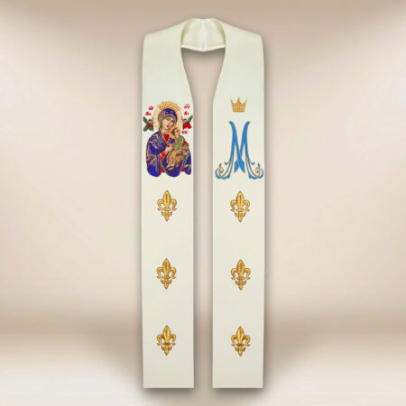 Estola bordada con la imagen de la Virgen María del Perpetuo Socorro