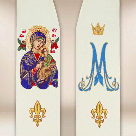 Estola bordada con la imagen de la Virgen María del Perpetuo Socorro
