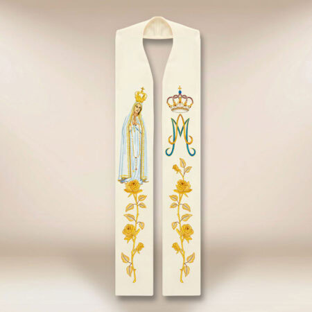 Estola bordada con la imagen de Nuestra Señora de Fátima