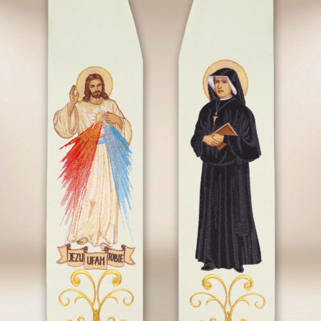 Estola bordada con la imagen de Jesús Misericordioso y San Faustino