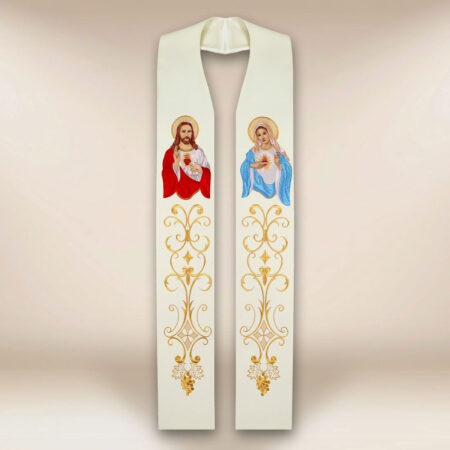 Estola bordada con la imagen del Corazón de Jesús y María