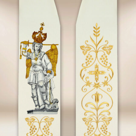 Estola bordada con la imagen de San Miguel Arcángel de la Montaña Gargano