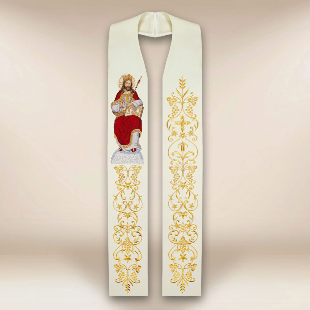 Estola bordada con la imagen de Cristo Rey