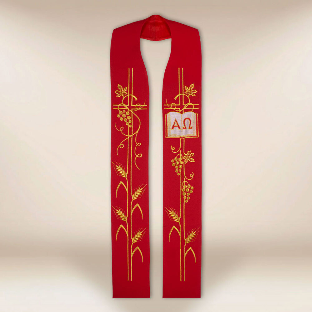 Estola bordada Alfa Omega roja